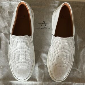 Aquatalia Men's White Slip-On Shoes made in Italy , full leather .
